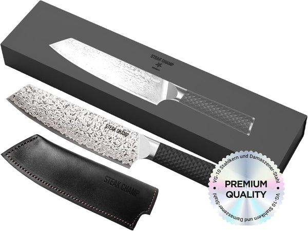Damast Kochmesser 20cm „WAGYU“ mit Lederscheide